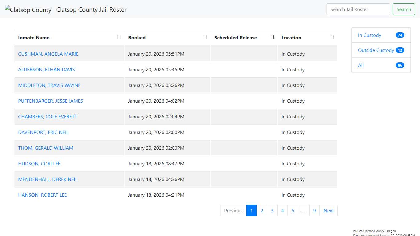 Clatsop County Jail Roster