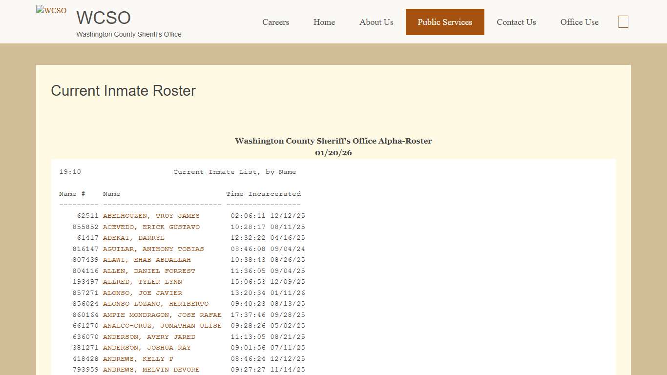 Current Inmate Roster | WCSO