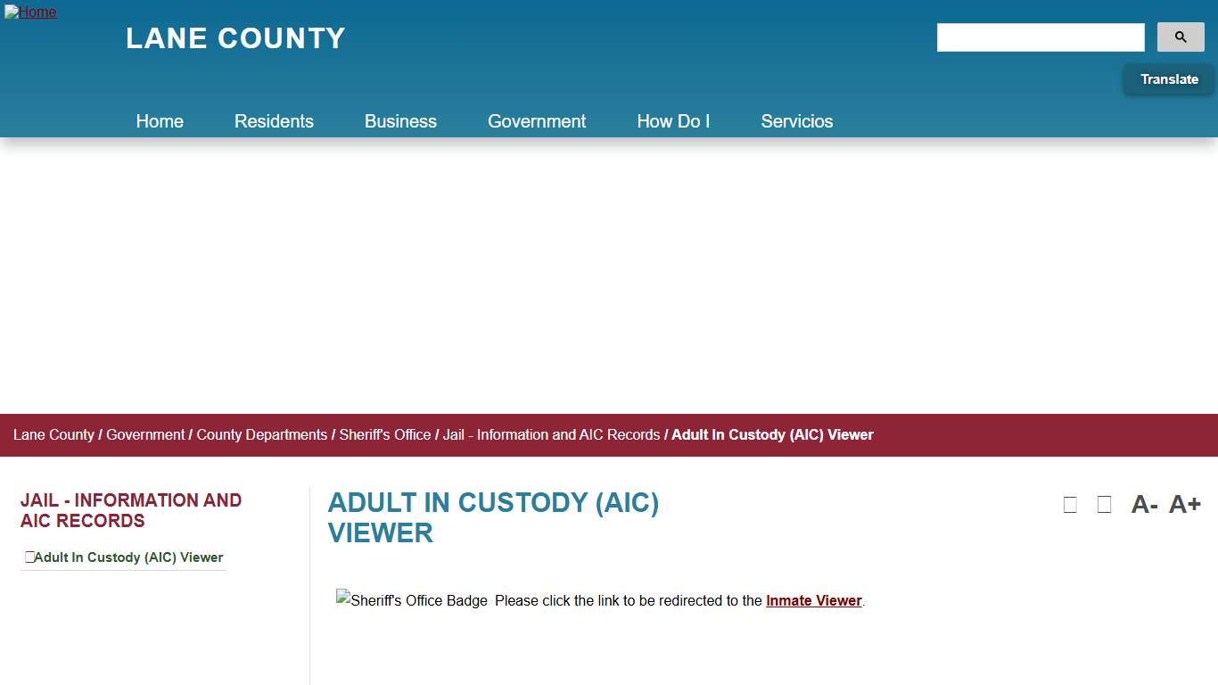 Adult In Custody (AIC) Viewer - Lane County